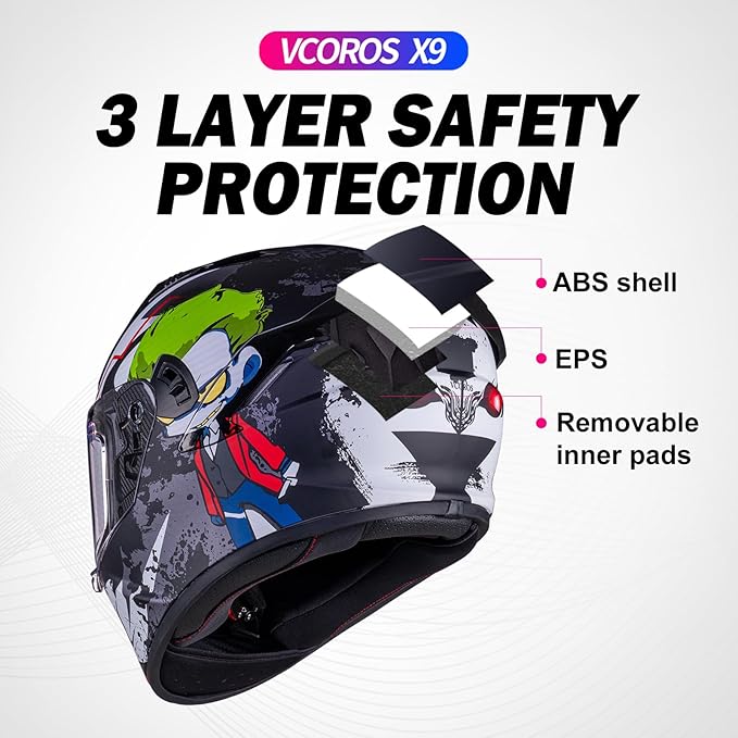 VCOROS Full Face Dual Visor Motorcycle Helmet for Adults Motorbike Street Bike Racing Helmets X9 DOT Approved with Black Visor