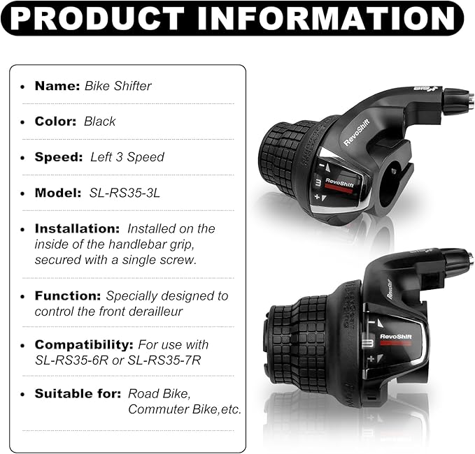 3 Speed Shifter SL-RS35-3L Bicycle Left Twist Shift Lever for Mountain Bike Commuter Bike Folding Bike