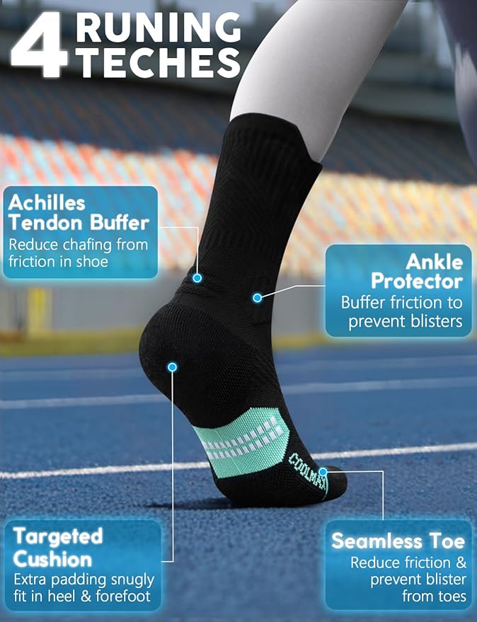 Womens Coolmax Bamboo Viscose Compression Running Crew Socks, Moisture-Wicking Anti-Blister Hiking&Gym Athletic
