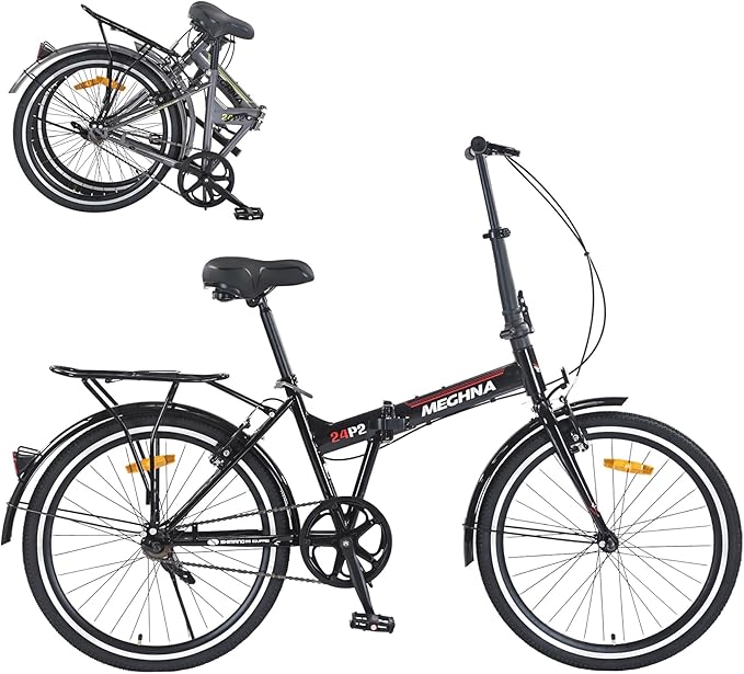24" Folding Bikes for Adults City Commuting Folding Bicycle with Steel Frame/Front and Rear are V Brakes Compact Folding Bike for Adults Men and Wome