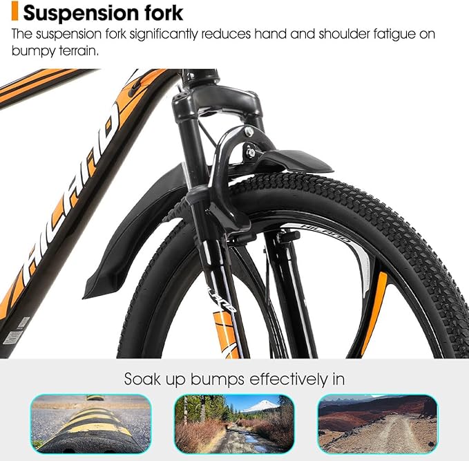 HILAND 26" MTB Mountain Bike for Men Women Adults, 18-Speed, Disc Brake, Lightweight Aluminum Frame, 3/6 Spoke Wheel