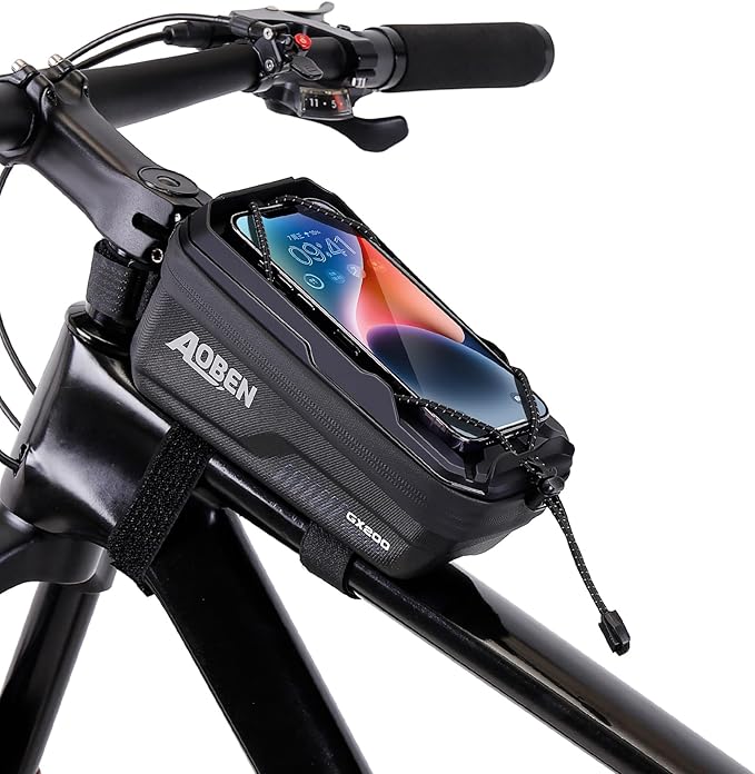Aoben Bike Bicycle Phone Front Frame Bag for Mountain Bike Road Bike, EVA Hard Casing Bike Phone Holder Bike Phone Mount for MTB, Bike Bicycle Accessories for Cell Phone Under 6.8 Inches (Black)