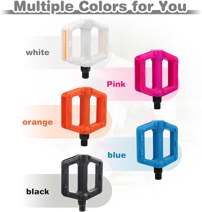 ZUKKA Bike Pedals 1/2-Inch Bike Pedals Non-Slip Kids Bike Peals with Reflective Strips on Sides Multiple Color for Mountain Bike Kid Bike Freestyle BMX Bike