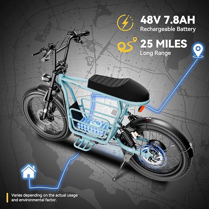 Caroma Peak 1200W/1000W/800W/500W Electric Scooter with Seat,16"/20" Fat Tire Ebike All-Terrain,Max 30Miles&20MPH Electric Scooter Adults,Electric Motorcycle Adults with Storage Basket for Cargo&Pets