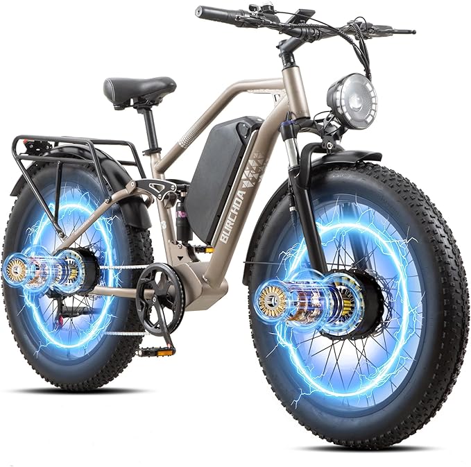 2026 Upgraded Dual Motors AWD Electric Bike for Adults 5000w/3000W/1500W Motor Dirt Ebike 40MPH/30MPH 52V/48V 30Ah/20Ah Battery Up to 90 Miles Long Range 26" Fat Tire Bicycle for Commute Mountains