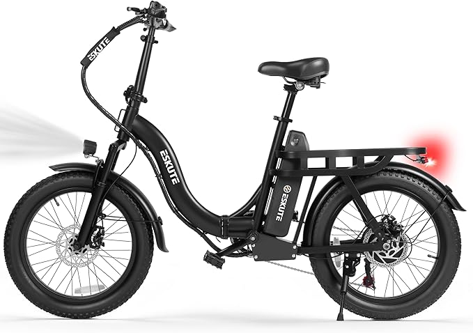 1200W Peak Folding Electric Bike for Adults, 28MPH 48V 10.4Ah Removable Battery, 55-Mile Range, 20"x3" Fat Tire, Step-Thru Ebike with Basket 7-Speed – Commuter E-Bike