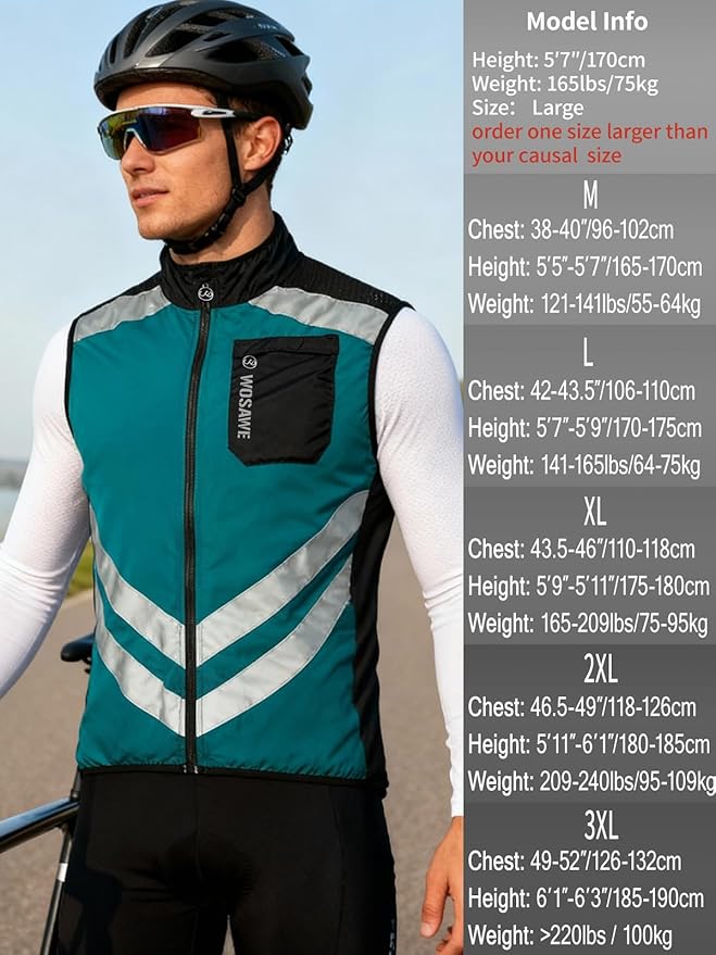 WOSAWE Men's High Visibility Cycling Wind Jacket Water Resistance Reflective Windbreaker
