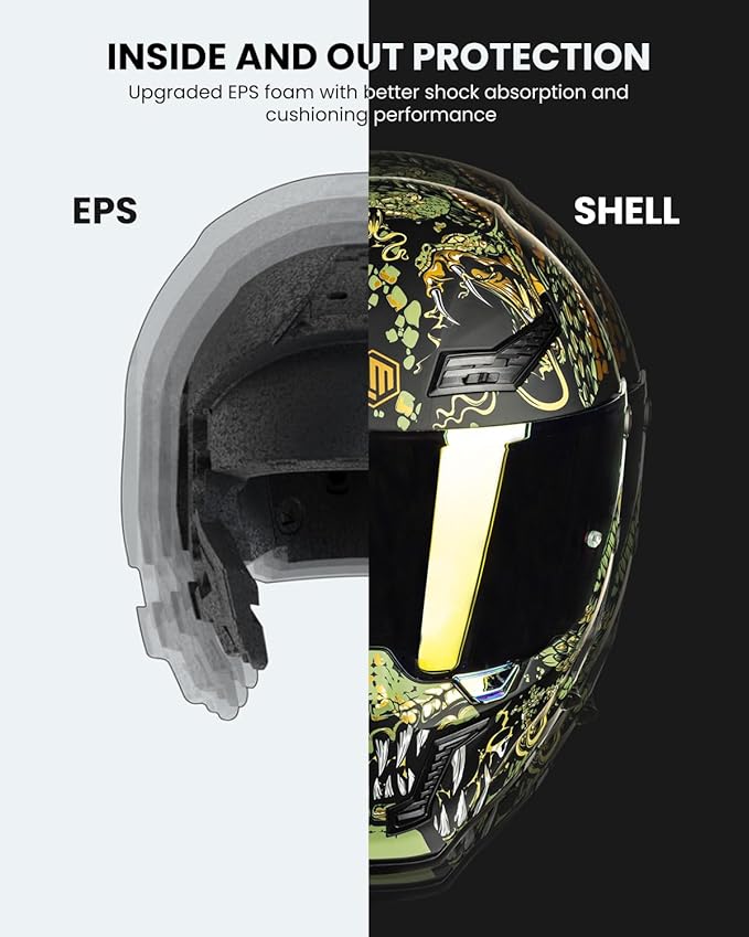 ILM Motorcycle Helmets for Adult Men Women Full Face DOT ECE Powersports Dual Visor Street Racing Helmet with Pinlock Cascos para Motos Model MF509 (Mythology Gold, L)