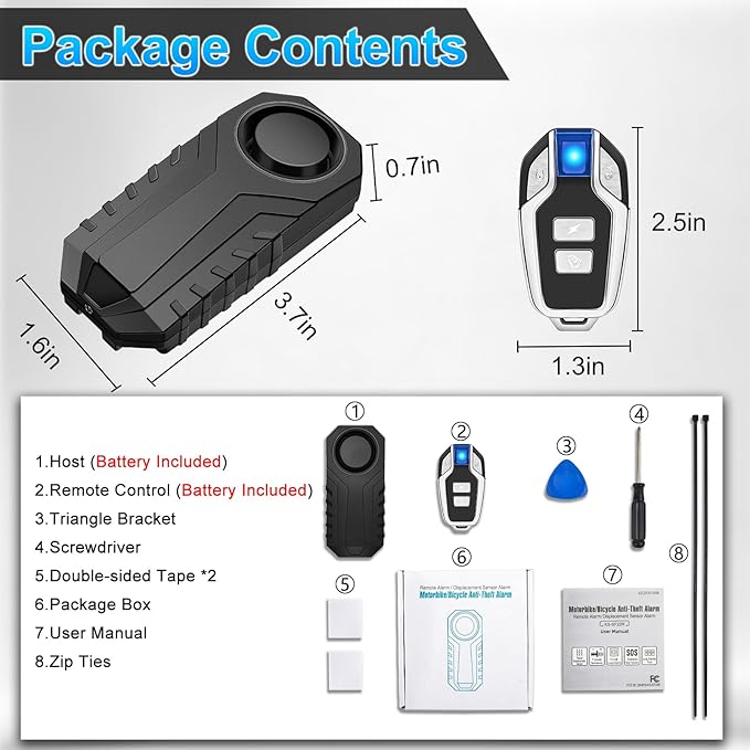 10PK Bike Alarm for Ebikes,Electric Scooter Alarm, Bike Alarm with Remote, Motorcycle Alarm Anti-Theft Vibration Motion Sensor Security Alarm System 113dB Loud IP65 Waterproof SOS Function
