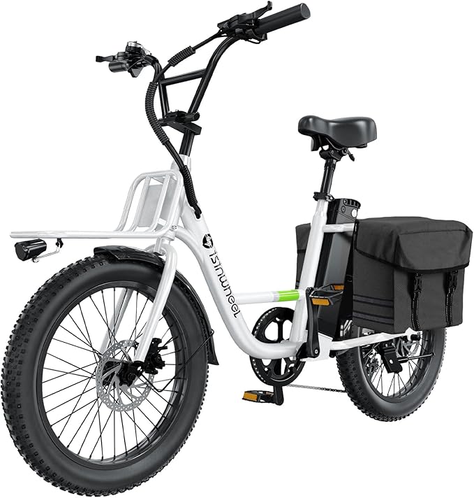 isinwheel U7 E Bike for Adults Electric Bike with Dual Cargo Rack, 48V 1000W Peak Ebikes for Adults, 7 Speed Gear, 20mph Step Thru Cruiser Electric Bicycles, 20" × 3“ Fat Tire Ebike