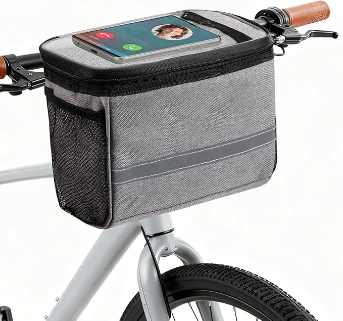 Bike Handlebar Bag - Front Basket with Bike Phone Mount, Bicycle Cooler Pouch Pack for Kids Girls Boys Men Women