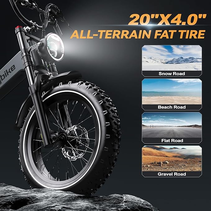 2000W/3000W Peak Motor Electric Bike for Adults, 48V/52V 25AH/30AH Battery Full Suspension Foldable Ebike, 20"x4.0" Fat Tires 35MPH Dirt Bike, 100/120 Miles Hydraulic Brake Magnesium Alloy Motorcycle