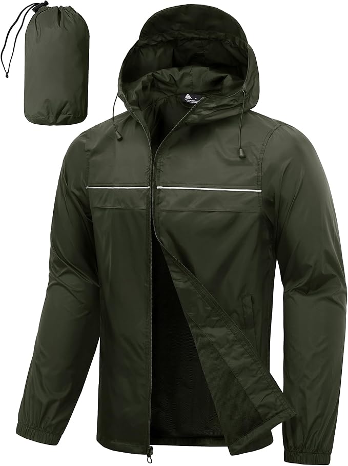 SWISSWELL Mens Rain Jacket & Coats Packable Lightweight Waterproof Windbreaker Hooded for Golf Cycling Hiking