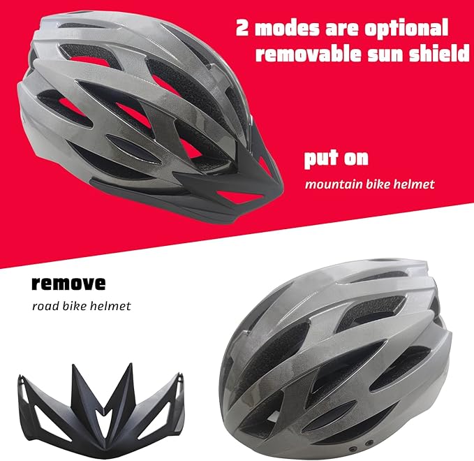 Bike Helmets for Adults, Mountain Bike Helmets for Men with Visor, Adjustable Fit Bicycle Helmet for Women, Road Recreational Cycling Helmet with Chin Strap