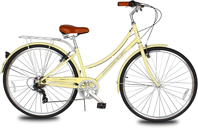 MICARGI 24/26 Inch Adult Cruiser Bicycle Hybrid Bike 1/7 Speeds Commuter Bike for Women, Men, Seniors,Step-Through or Step-Over Bike Steel Frame Multi Colors Style