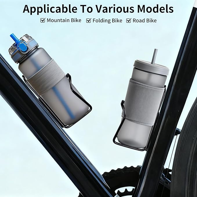 Bike Water Bottle Holder & Cage - Aluminum Alloy Cup Holder for Mountain/Road Bicycle, Motorcycle, Scooter Accessories - 2 Pack Universal Fit Bottle Carrier for Adult Bikes (Black)
