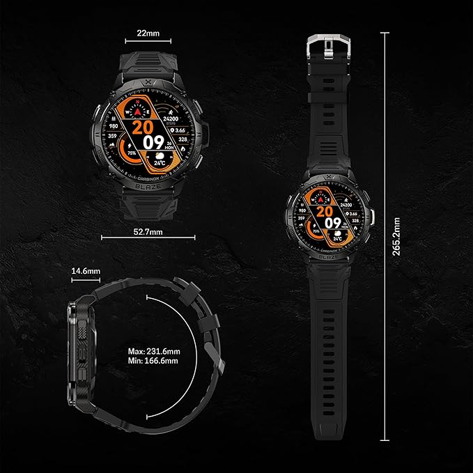 CARBINOX Blaze Smart Watch with GPS – Rugged Fitness Trackers, IP69K Waterproof, 170+ Sports Modes, Gorilla Glass, Make/Receive Calls, Android & iOS Compatible