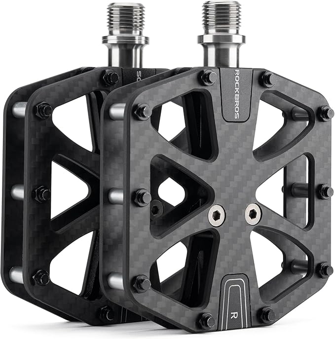 ROCKBROS Mountain Bike Pedals MTB Pedals Carbon Fiber 3 Bearing Lightweight Road Bicycle Pedals Non-Slip 9/16" Wide Flat Pedals