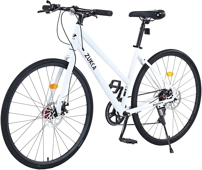 700C Road Hybrid Bike City Commuter Bicycle with 7 Speed/Front and Rear Disc Brakes/Steel Frame for Men Women Adult Available in A Variety of Colors