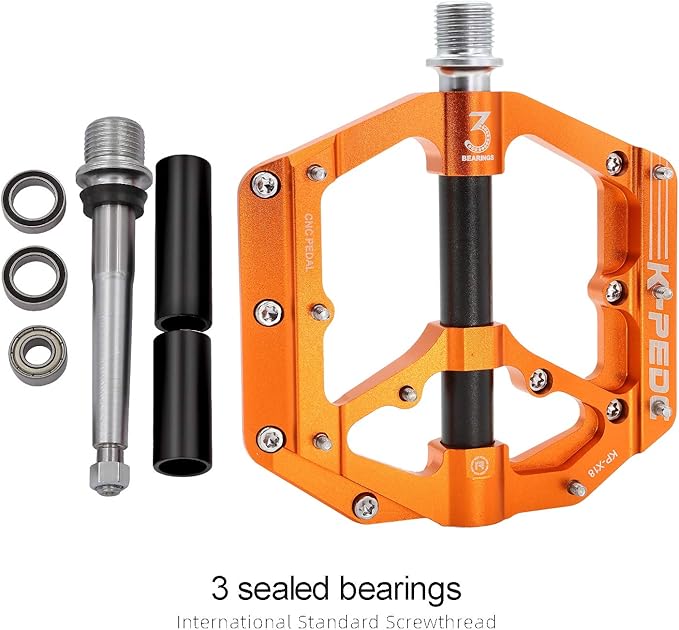 Aluminum Alloy 9/16" Bike Pedal MTB Wide Platform Flat Non-Slip Bicycle Pedals with 3 Bearings for Mountain Bikes, Road, BMX