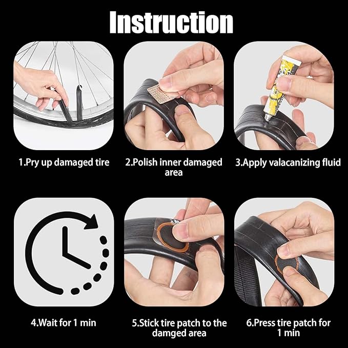Bike Tire Repair Kit,Bycicle Inner Tube Puncture Patch Kits,Vulcanizing Patches, Glueless Emergency Puncture Patches, Tire Levers & Rasp Tools, Portable Bicycle Inner Tube Repair Tools
