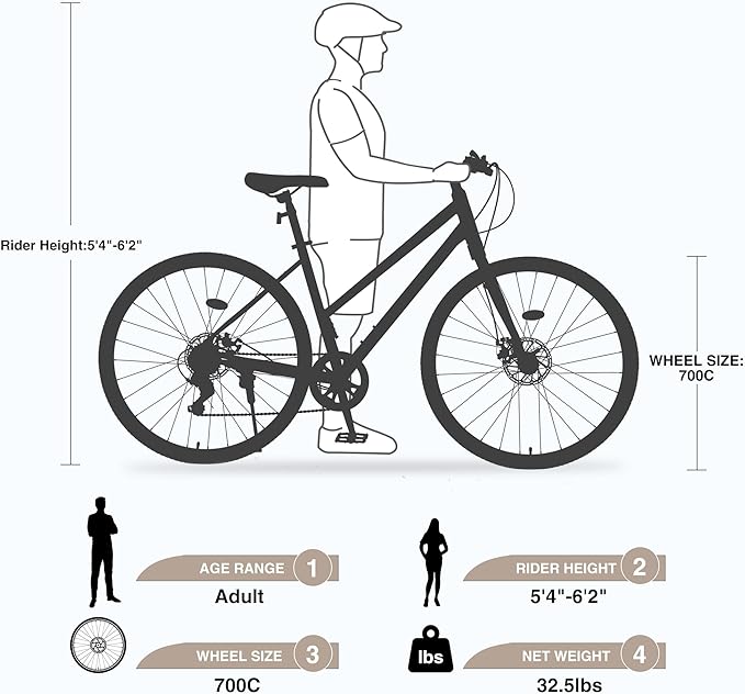 700C Road Bike,Men's Hybrid Bikes with Durable Steel Frame,7 Speed Commuter Bikes Bicycles City Bikes for Men Women Adults,Vintage Adult Bike