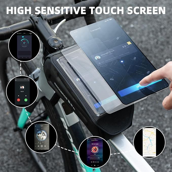 ROCKBROS Bike Phone Front Frame Bag Bicycle Top Tube Handlebar Bag 3D EVA Bike Phone Mount Holder Bag Bike Accessories Cycling Pouch 1.7L Compatible Phones Under 7”