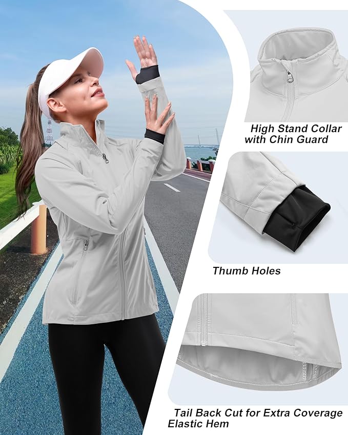 33,000ft Women's Zip Up Lightweight Athletic Workout Yoga Cycling Track Running Jacket Waterproof Windproof Reflective