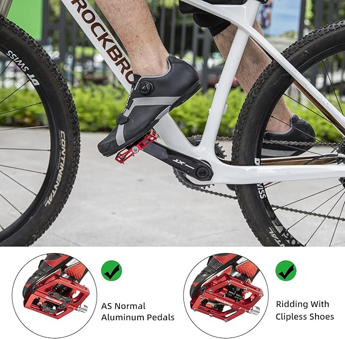 ROCKBROS MTB Mountain Bike Pedals Compatible with SPD Mountain Bike Dual Function Sealed Clipless Aluminum Bicycle Flat Platform 9/16" Pedals with Cleats for Road, MTB, Mountain Bikes