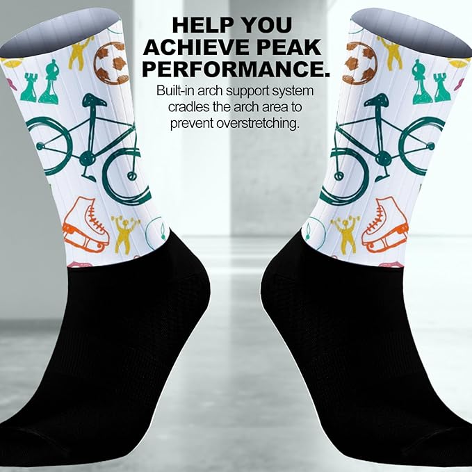 Cycling Socks Athletic Crew Socks Breathable Cushioned Compression Running Hiking Socks For Mens Womens
