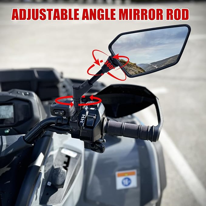 ATV Mirror, Multi-angle Side Rearview Mirrors for Bike Motorcycle ATV Scooter Cruiser with 8mm 10mm Bolt, 7/8" Handle Bar Mount Clamp Compatible with Suzuki Yamaha Honda Kawasaki Victory and More