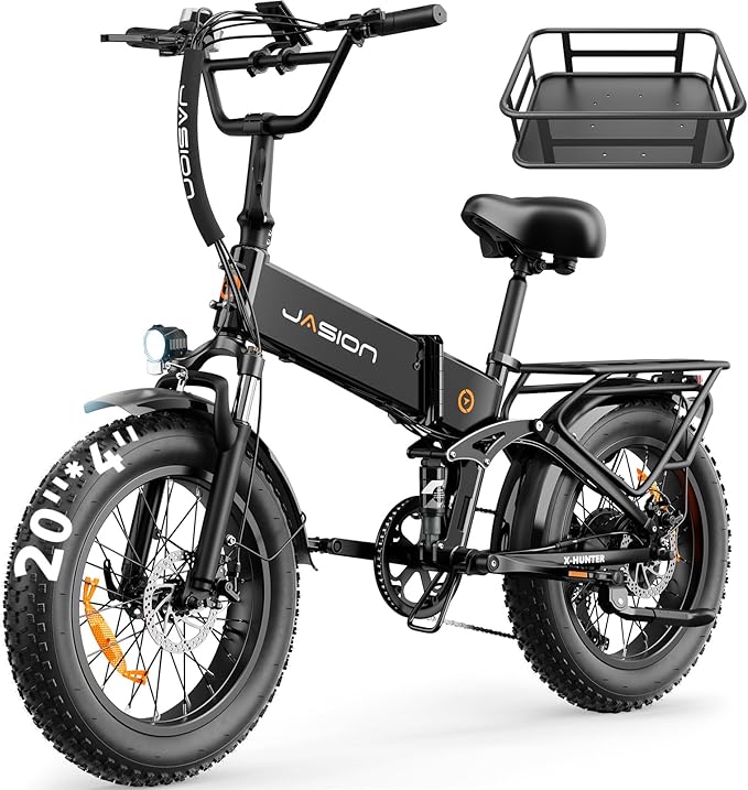 Jasion X Hunter/PRO Electric Bike for Adults,1800W/1400W Peak 20''Fat Tire Foldable Ebike,Folding E Bike Up to 80/70 Miles Range,720/624WH Removable Battery,30 MPH E Bike,Certified by UL2849