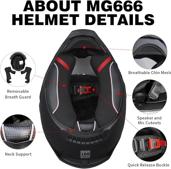 Motorcycle Helmets for Adult Men Women,Full Face Motorcycle Helmet,MG666 DOT Approved Motorbike Racing Street Bike Helmets with Two Visors