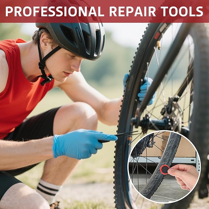 96Pcs Tube Patches Bike Bicycle Tire Patch Outdoor Cycling Bicycle Tire Tool Rubber Puncture Repair Patch Included Round Square for Road Mountain Bikes Motorcycle (Without Glue)