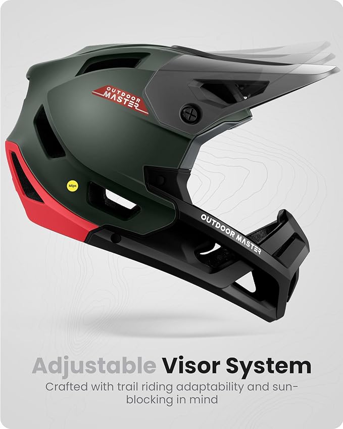 OutdoorMaster MIPS Full Face Mountain Bike Helmet for Men & Women - Two Removable Chin Pad, Ventilation Lightweight - Racing Downhill DH BMX MTB Helmet