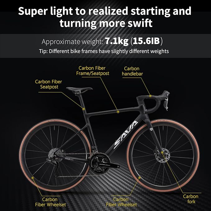 SAVADECK Carbon Road Bike, 24 Speeds Lightweight Road Bicycle with Shimano Ultegra Di2 9270 Groupset, T1000 Full Carbon Disc Brake Race Bike for Adult (Black 56cm)
