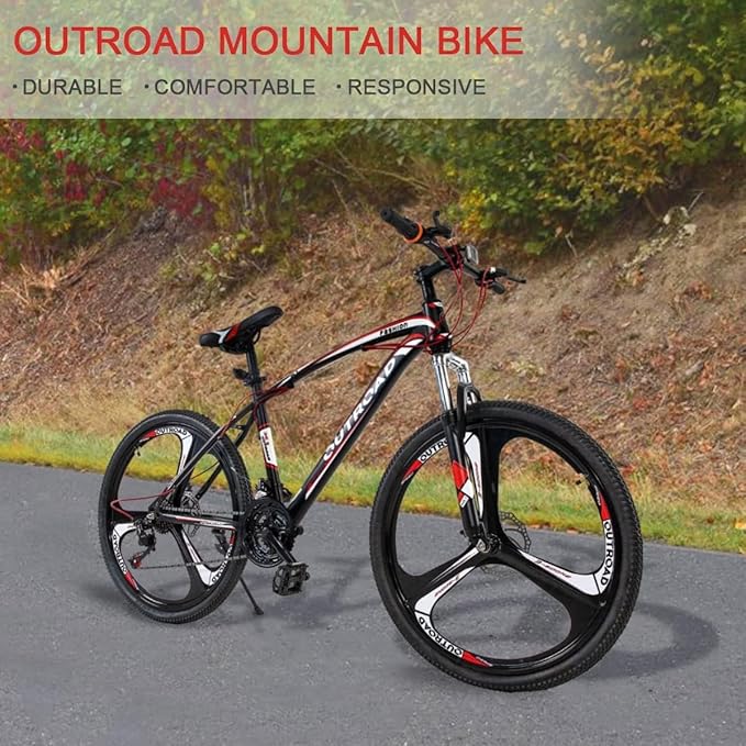 26" Mountain Bike, 7-Speed Lightweight High-Carbon Steel Frame, V Brakes & Front Suspension - Adjustable Ergonomic Seat for Men & Women(Quick Assembly, Multiple Colors)