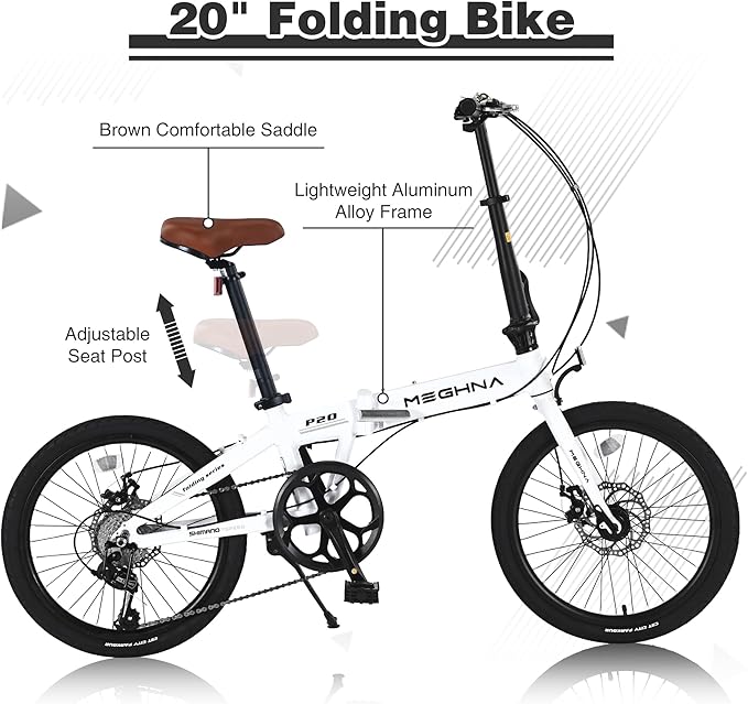 20" Folding City Commuter Bike,7-Speed Shimano,Lightweight Aluminum Frame,Foldable Bicycle for Adults,Compact Folding Bike,Mini Portable