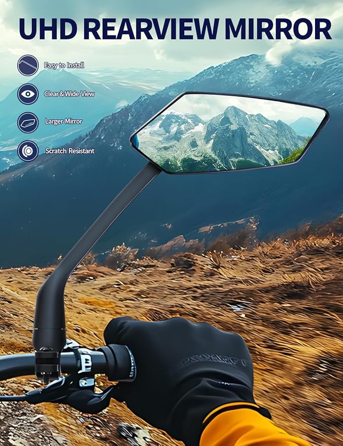 2 Pack Anti-Glare Convex Handlebar Bike Mirror with 2 Reflective Stickers, Wide Angle UHD Rearview Glass, Safe Universal Accessories for Bicycle Ebike Scooter Motorcycle Snowbike