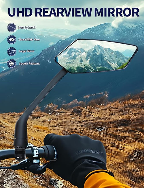 2 Pack Anti-Glare Convex Handlebar Bike Mirror with 2 Reflective Stickers, Wide Angle UHD Rearview Glass, Safe Universal Accessories for Bicycle Ebike Scooter Motorcycle Snowbike