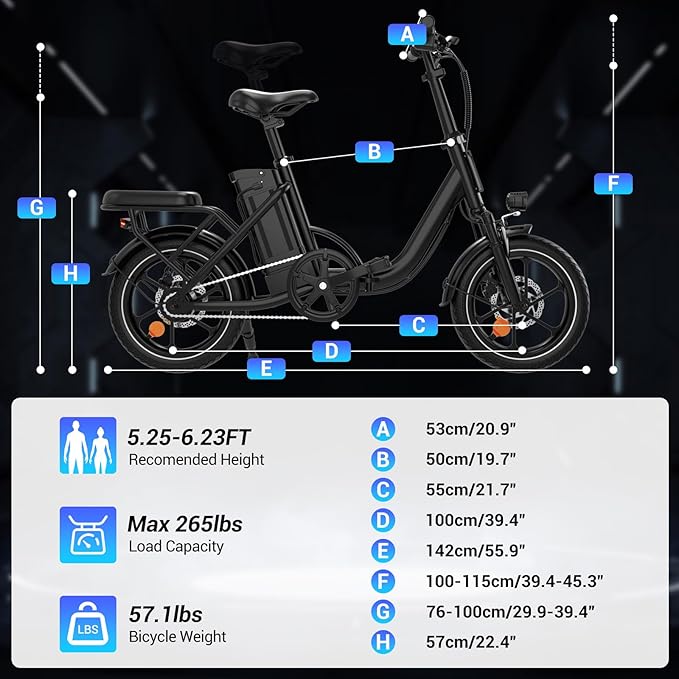 SEHOMY 2-Seat Electric Bike for Adults 630W Peak Motor, 25MPH Folding Ebike, 16" Adults Electric Bicycles with 30° Uphill, 288WH Removable Battery, 35 Miles Long Range, Commuter E Bikes Teens 14+
