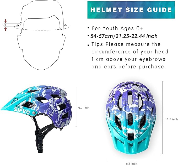 Kids Bike Helmet for Boys and Girls Ages 8-14 Adjustable Youth Helmet with Detachable Visor Lightweight, Safe & Stylish Cycling Bicycle Helmets for Kids 54-57cm