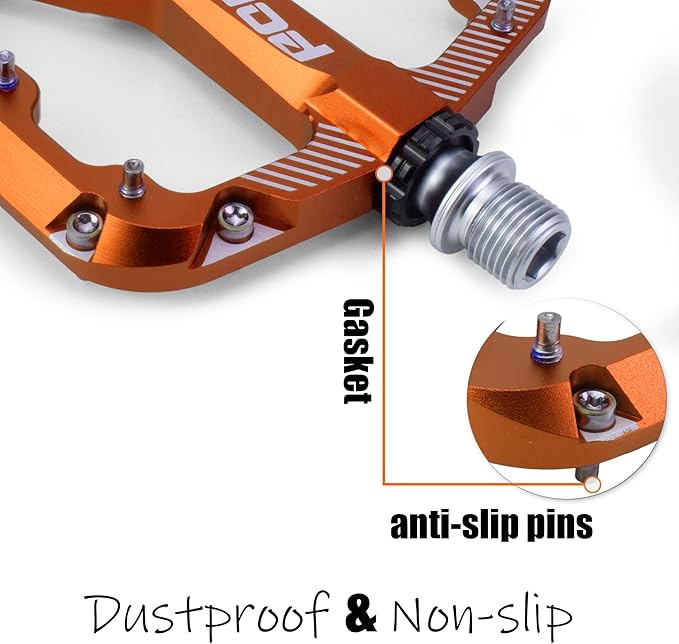 Bike Pedals Mountain Bike Adult, Light MTB Flat Pedals Grippy w 20pcs Non-Slip Studs, Glass Fiber Nylon Composite Platform Pedals w Cr-Mo Axel, 9/16" BMX Road Cruiser Gravel Bicycle Pedals