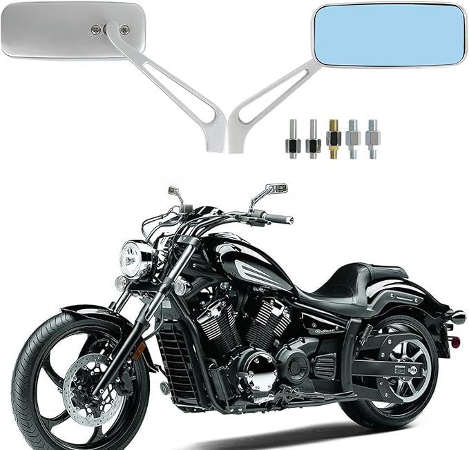 8mm/10mm Black Rectangle Motorcycle Rear view Side Mirrors for Cruiser Chopper Honda Kawasaki Suzuki Yamaha (Silver)