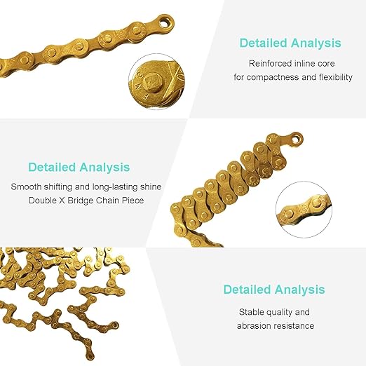 Gold Bike Chain 6/7/8 Speed Bike Chain,1/2 x 3/32 Inch,116 Links, Alloy Steel,Triple Strand,Suitable for Mountain Bike Road Bike