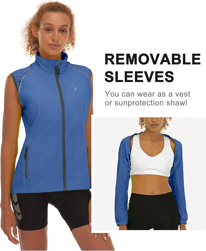 Little Donkey Andy Women's Lightweight Waterproof Cycling Jacket with Removable Sleeves for Biking Running Golf