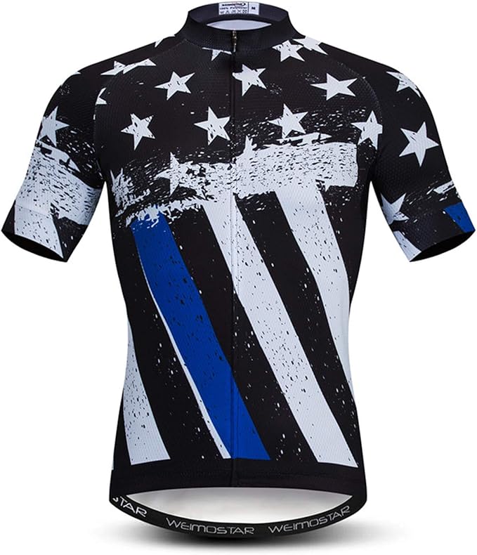 JPOJPO USA Cycling Jersey Men Short Sleeve Bike Shirts Biking Jersey Summer American Bicycle Tops with 3 Pockets Reflective