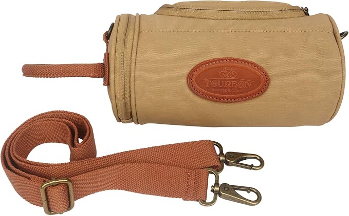 TOURBON Waxed Canvas Bicycle Top Tube Bag Bike Handlebar Basket (Khaki with phone holder)