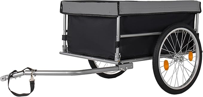 Aluminum Bicycle Trailer, Foldable Bike Cargo Trailer with Universal Hitch, 20'' Wheels, Removable Cover, Folding Frame Quick Release, Ebike Trailers for Camping, Groceries, 120 LBS Capacity, Black