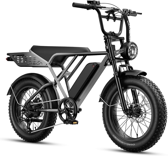 Jasion RetroVolt Electric Bike for Adults, 2000W/3000W Peak - 30/38MPH Electric Dirt Bike, 48V-52V, 13AH/20AH Battery, 70/90Miles Max Range Electric Motorcycle, 20'' X 4'' Fat Tire All-Terrain E-Bike
